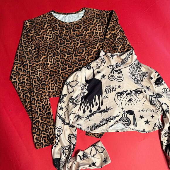 Upcycled Crop Tops Bundle – Animal Print and Punk Print, Street Style, Size M/L - Picture 1 of 12
